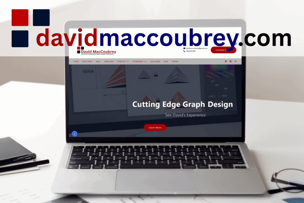 Computer with davidmaccoubrey.com website on it