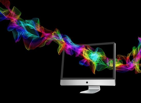 Wave of colour flowing through a computer screen