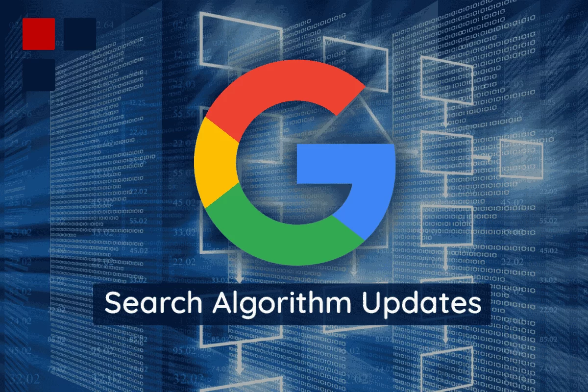 Google logo in front of a tech background saying Search Algorithm Updates