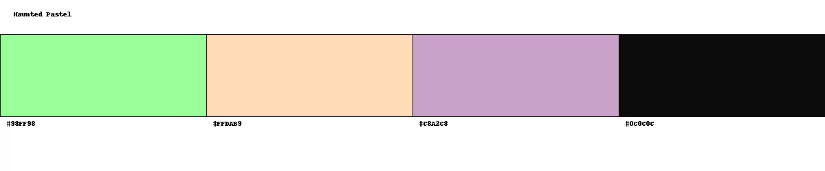 Haunted Pastel color palette with mint green, peach, lilac, and midnight black hex codes.